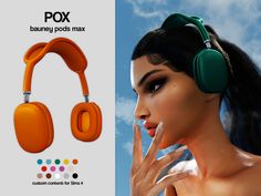 an image of a woman with headphones on her face and in the background there is a poster that says pox