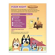 a pizza night flyer with cartoon characters