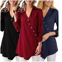 Women's Fashion Casual Spring and Autumn Chiffon V-neck Irregular Button Button Shirt Slim Top Fall V-neck Blouse With Buttons, V-neck Buttoned Blouse For Fall, Elegant V-neck Blouse With Buttons, V-neck Buttoned Top For Party, V-neck Party Top With Buttons, Chiffon Tops Blouses, Chiffon Blouses, Elegant Branding, Womens Fashion Casual Spring