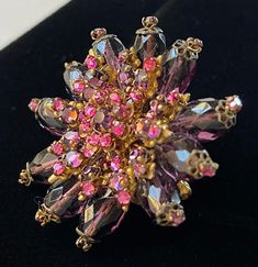 Beautiful Vintage Miriam Haskell Brooch & Earring Set Purple/pink Rhinestones/crystals/gilt Filigree Signed - Etsy Miriam Haskell Jewelry, Miriam Haskell, Crystal Rose, Pink Rhinestones, Earrings Set, Floral Motif, Crystal Rhinestone, My Jewellery, Earring Set