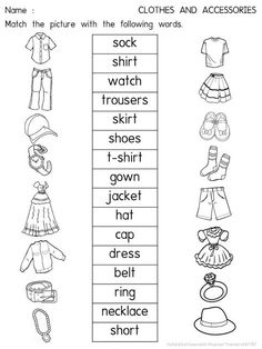 clothes and accessories worksheet for kids to practice their english language skills with pictures