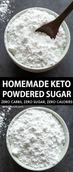 homemade keto powdered sugar in two bowls