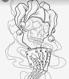 a drawing of a clown holding playing cards