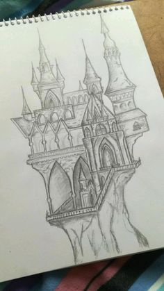 a drawing of a castle on top of a cliff