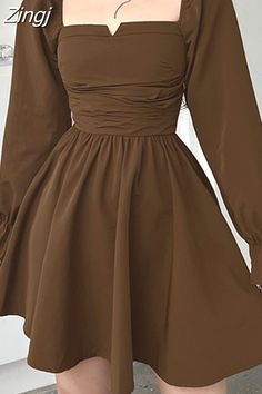 Fesyen Korea, Grunge Dress, Silvester Party, Kleidung Diy, Women Long Sleeve Dress, Autumn Dress, Mini Dresses For Women, Brown Dress, Mini Dresses