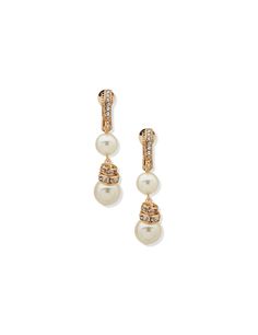 Anne Klein Gold Tone Double Drop Pearl Earrings - Gold /  Blanc Drop Pearl Earrings, Gold Pearl Earrings, Earrings Drop, Clip Earrings, Pearl Drop Earrings, Clip On Earrings, Gold Earrings, Gold Tones, Pearl Earrings