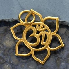 Openwork Lotus Charm with Om - Poppies Beads n' More Water Element Symbol, Meditation Symbols, Beading Tools, Ancient Coins, 24kt Gold, Letter Charms, Pure Gold, Metal Stamping, Gold Plated Sterling Silver