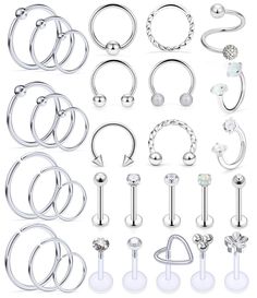 PRICES MAY VARY. TOP-MATERIAL--Made of High Quality 316L Stainless Steel and Acrylic, Healthy Material, Safe for Sensitive Skin,Not Easy to Corrosion,Could be Long Time Wearing. ECONOMICAL PIERCING SET--One Order Including 31 Pcs as shown in the figure. Exquisite Set in Reasonable Price, Deserve to Worn. Totally Different in Styles, Give You More Choices. Size:Lip Rings Gauge: 16G=1.2mm; Bar Lenth: 8mm(5/16inch);Balls 3mm; Small to Big Hoop Earring Gauge: 20G=0.8mm,Inner diameter: 8mm(5/16"),10m Monroe Piercing, Tragus Earrings Hoop, Monroe Piercings, Cartilage Earrings Stud, Daith Earrings, Forward Helix, Conch Earring, Septum Jewelry, Big Hoop Earrings