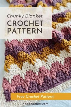 the chunk blanket crochet pattern is shown with text overlay