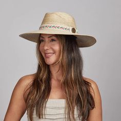 Bisbee | Womens Wide Brim Straw Hat brings a touch of vibrant style to sun protection. Crafted from durable Mexican palm, this safari hat features a woven jute band with colorful accents and a concho, making it perfect for women seeking both style and function. Material: Midweight Mexican Palm Shape: Fedora Trim: Braided Woven Jute Band with Brass Concho Brim Size: 3 1/2" Crown Height: 3 3/4" Sweatband: Elastic Sweatband Imported Mexican Palm, American Hat Makers, Wide Brim Straw Hat, Safari Hat, Vibrant Style, Hat Band, Wide Brimmed, Straw Hat, Accent Colors