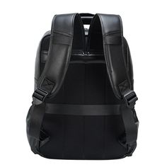 Woosir Men Black Leather Backpack Black Backpack With Luggage Sleeve For School, Black Laptop Bag With Zipper Closure For School, Black School Backpack With Luggage Sleeve, Black School Laptop Bag With Zipper Closure, Large Capacity Leather Business Backpack, Black Backpack For School With Luggage Sleeve, Black Leather Backpack For Business Trips, Leather Backpack With Adjustable Strap For Business Trips, Classic School Backpack With Luggage Sleeve