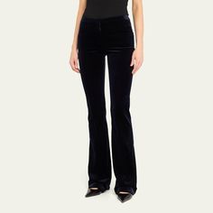 Altuzarra "Serge" tailored velvet pants Mid-rise sits high on hip Front besom pockets Full length Flared legs Hidden hook/zip fly Polyester/virgin wool/elastane Dry clean Made in Italy Velvet Flare Pants, Velvet Flares, Bootcut Pants, Velvet Pants, Wool Pants, Navy Women, Flare Pants, Top Brands, Black Pants