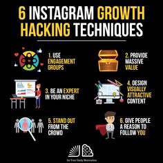 the 6 instagramm growth hack is shown in this graphic, which shows how to use