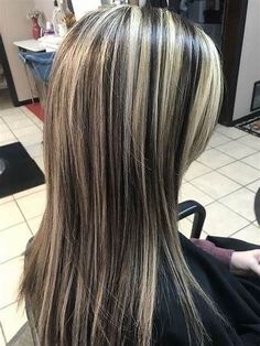 Skunk Hair Chunky Highlights, Shunk Highlight, Hair Dye Ideas For Brunettes Highlights, Alt Highlights, Blonde Highlights Chunky, Blonde And Black Highlights, Blonde Highlights Dark Brown Hair, Chunky Colored Highlights, Blonde With Black Highlights