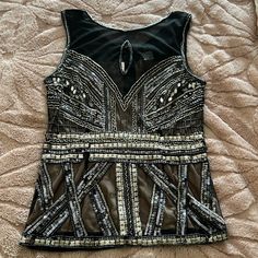 Beautiful Sequin Women Shirt With Zipper On The Back. In Perfect Condition. Never Worn! Tank Vest Blouse For Night Out, Black Sequined Tank Top, Black Vest Top For Party, Shirt With Zipper, Sequin Shirt, Women Shirt, Shirt Color, The Back, Colorful Shirts