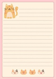 a pink lined paper with cats and kittens on the bottom, in front of it