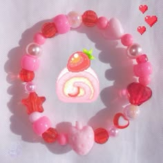 Cutecore Kandi, Strawberry Kandi, Kawaii Kandi, Kawaii Shopping, Strawberry Bracelet, Kandi Singles, Strawberry Jewelry