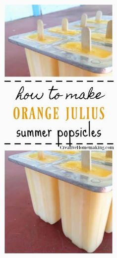 orange juice popsicles are stacked on top of each other with the words how to make