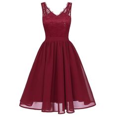 Burgundy V Neck Sleeveless Lace Special Occasion Dress - Uniqistic.com Chiffon Lace Dress, A Line Prom Dress, Chiffon Midi Dress, Dress Chiffon, A Line Prom Dresses, Midi Dress Party, Chiffon Lace, Homecoming Dress, Guest Dresses