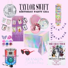 a pink birthday party with items from taylor swift, the erass, and more