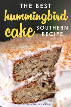 the best hummingbird cake recipe with coconut frosting and white icing on top