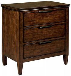 a brown wooden dresser with two drawers