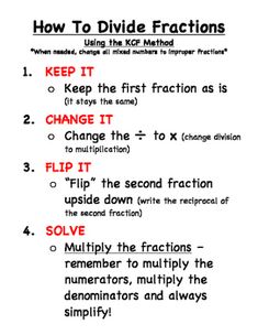 the instructions for dividing fractions and adding fractions to numbers are shown in red