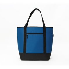 a blue and black tote bag on a white background