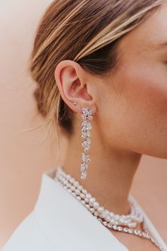 Gorgeous sparkling CZ crystal drops. Statement Earrings Formal, Earrings Formal, Untamed Petals, Piercing Inspiration, Crystal Statement Earrings, Crystal Drop, Base Metal, Wedding Hair, Statement Earrings