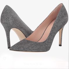 Beautiful Dark Gray Sparkly Heel Pumps Comfortable And Stylish. Great To Wear With Evening Dress Or Ankle Jeans. 100% Polyester Lining: 100% Leather Features 3.5" Heel New Never Worn Kate Gray Shoes, Gold Pumps Heels, Open Toe Sandals Heels, Gray Heels, Kate Spade Heels, Unique Heels, Black Patent Leather Pumps, Grey Heels, Caged Heels