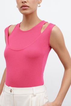 #Raspberry Cutout Tank Top, White Sleeveless Top, Black Sleeveless Top, Spring Green, Halter Neckline, Elevate Your Look, Jersey Top, Black Sleeveless, Casual Tops