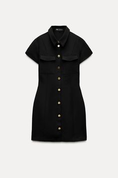 GOLDEN BUTTONS SHORT DRESS - Black | ZARA United States Zipper Leggings, Zara Black Dress, Trench Coat Dress, Zara Gold, Waistcoat Dress, Cargo Shirts, Cardigan Sweater Dress, Hoodie Top, Gold Buttons