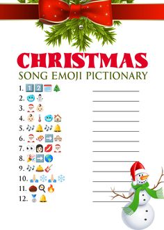 a christmas song emojtionary with a snowman