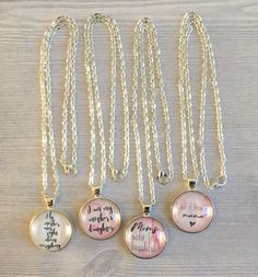 Beautiful Mother Quotes / Mothers Day themed necklaces Great gift for Mothers Day or any day! - 18 inches long - Pendant is 1 inch circle with a glass cover - Stainless Steel Silver Plated Necklace with Silver Pendant Price is per necklace. Please be sure to select a pattern. Custom orders welcomed. I can also use any image that you provide. Here at LuLuOnlyCreations I feature unique handmade one-of-a-kind items including hair accessories, cupcake toppers, magnets, keychains, planner clips, wine Meaningful Handmade Necklace For Gift, Inspirational Charms Jewelry Gift, Inspirational Charms Jewelry As A Gift, Charms Round Pendant Necklace For Mom, Inspirational Handmade Necklace For Gift, Inspirational Handmade Necklaces For Gifts, Inspirational Handmade Necklace Gift, White Charms Necklace For Birthday Gift, White Charm Necklace For Birthday