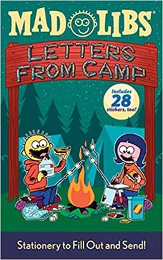 the cover of mad libs letters from game, featuring two cartoon characters in front of a campfire