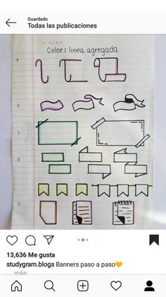 a piece of paper that has been drawn on it with different lines and shapes in spanish