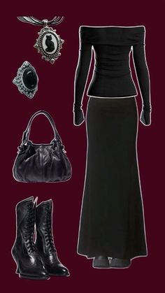 Alternative Goth Aesthetic, Goth School Aesthetic, Witch Gothic Outfit, Gothic Inspo Outfits, Gothic Witch Aesthetic Outfits, Lowkey Goth Outfit, Vampire Casual Outfits, Goth Church Outfit, Witch Outfit Black