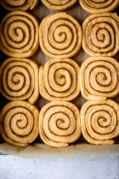 freshly baked cinnamon rolls in a baking pan ready to go into the oven or oven