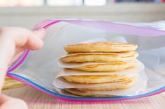 a stack of pancakes sitting on top of a plastic bag