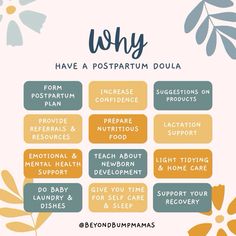 a poster with the words why have a postpartum doula written on it