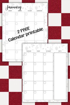 two printable calendars with red and white checkered background