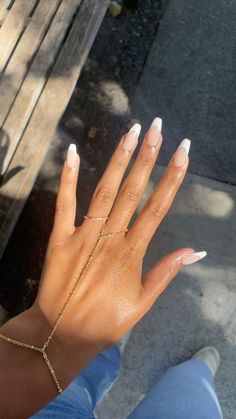 #nails #frenchnails #frenchies #coffin #inspo #jewelry Coffin French Tips, Coffin French, French Tips, French Nails