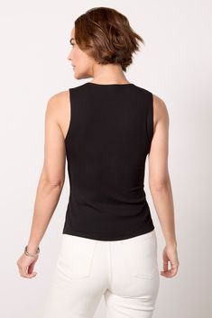 A cut-out neckline makes this LNA tank a chic night-out essential, featuring a fitted silhouette in soft rib knit fabric. Pair with everything from a midi skirt and heels to jeans and metallic sneakers. | LNA Women's Erin Cut Out Tank Top, Size XS, Black Rib Knit Fabric, Metallic Sneakers, Brand Style Guide, Fashion 101, Fitted Silhouette, Fall Shopping, Tee Dress, Work Fashion, Fall Trends