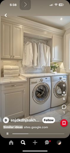 the app is showing an image of a washer and dryer in a laundry room