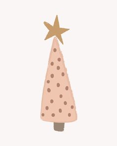 a pink christmas tree with a gold star on it's top and polka dots