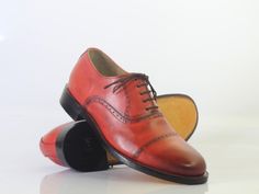 New Handmade Men's Red Cap Toe Leather Lace Up Shoes, Men Designer Dress Formal Luxury Shoes on Storenvy Cap Toe Shoes, Slipon Shoes, Brogues Men, Pink Cap, Bespoke Shoes, Handmade Leather Shoes, Red Cap, Brogue Shoes, Black Leather Shoes