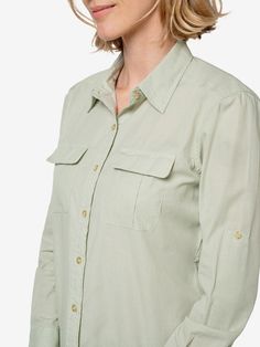 Women's Insect Repellent Field Shirt Repels mosquitoes, ticks, ants, flies, chiggers and midges EPA-registered permethrin repellent built into the fabric 60% cotton, 40% polyester, 3.5oz.  30+ UPF Protection 2 front patch pockets with velcro closure Roll-up sleeve tabs Back cape with mesh vent Normal home laundering is Womens Work Shirt, Tick Repellent, Insect Repellent, Mosquito Repellent, Roll Up Sleeves, Boys Top, Work Shirts, Ticks, Roll Up