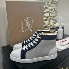 Brand New Louboutin Shoes, Navy Color, Christian Louboutin Shoes, Mens Shoes Sneakers, High Top, High Tops, Christian Louboutin, Men's Shoes, Blue White