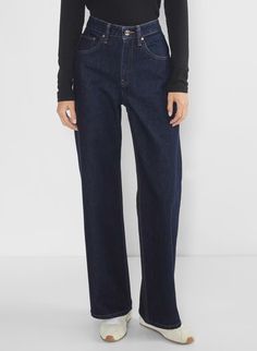 STARDOM JEAN | Aritzia Dark Wash Mid-rise Mom Jeans, Denim Blue Mom Fit Jeans For Fall, Fall Denim Blue Mom Fit Jeans, Fall Mom Fit Denim Blue Jeans, Denim Blue Mom Fit Wide Leg Jeans, Relaxed Fit Rigid Denim Jeans For Work, Dark Wash Relaxed Fit Flare Jeans For Work, Relaxed Fit Dark Wash Flare Jeans For Work, Fall Straight Hem Jeans In Recycled Denim