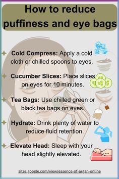 Say goodbye to puffiness and eye bags with these effective skincare tips! Discover natural remedies and skincare products to reduce puffiness and achieve glowing skin. Incorporate these easy steps into your routine for a refreshed, clean look. Embrace the path to brighter, healthier skin today! ✨👀 #ReducePuffiness #EyeBags #Skincare #CleanSkin #GlowingSkin #SkincareTips #NaturalRemedies #BeautyRoutine Tips For Eye Bags, How To Treat Eye Bags, How To Reduce Puffy Eyes, How To Reduce Eye Bags, Eye Puffiness Remedies, Eye Bags Remedy, Teabags For Eyes, Eye Bag Remedies, Puffy Eyes Remedy